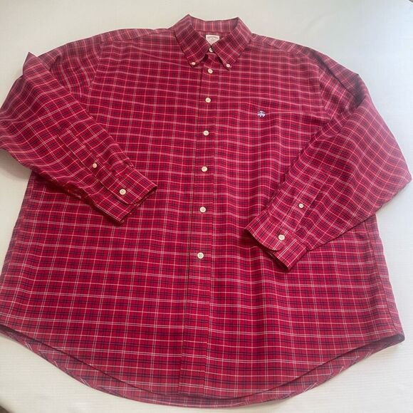 Brooks Brothers Red Blue Plaid Non Iron Gingham Button Down Shirt Size XL - Picture 1 of 9